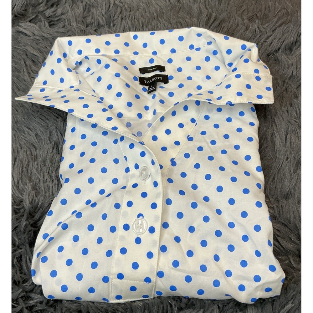Talbots Women's Small Boho Long Sleeve Blue‎ Polka Dot Blouse